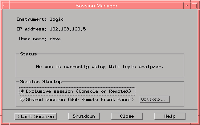 Logic Analyser Session Manager Window
